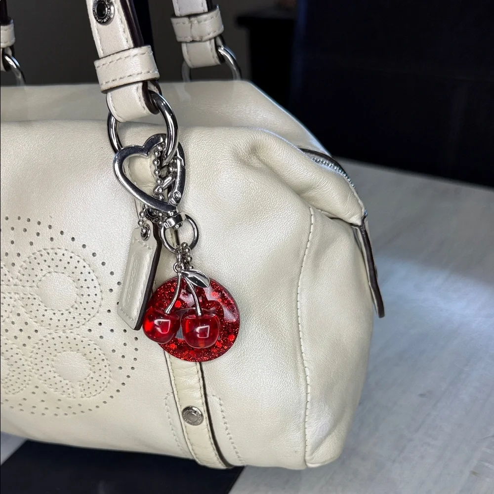 Coach Metallic Cream Perforated Opt Art Mini Satchel with Charm